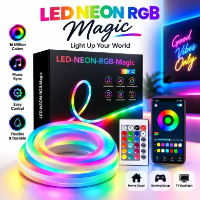 LED Neon RGB Magic Flexible Strip Light – App &amp; IR Remote Controlled Smart Neon Rope Light with Music Sync, Timer &amp; Dynamic Color Changing Features thumbnail