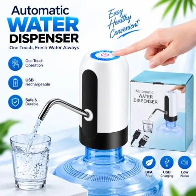 Rechargeable Electric Water Dispenser Pump – Universal Wireless Smart Drinking Water Bottle Pump with USB Charging, 360-Degree Rotation &amp; One-Touch Operation thumbnail