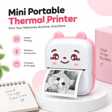 Mini Portable Thermal Printer – Inkless Wireless Bluetooth Sticker & Label Printer with High-Resolution Print, Rechargeable Battery & App Support for Android & iOS thumbnail