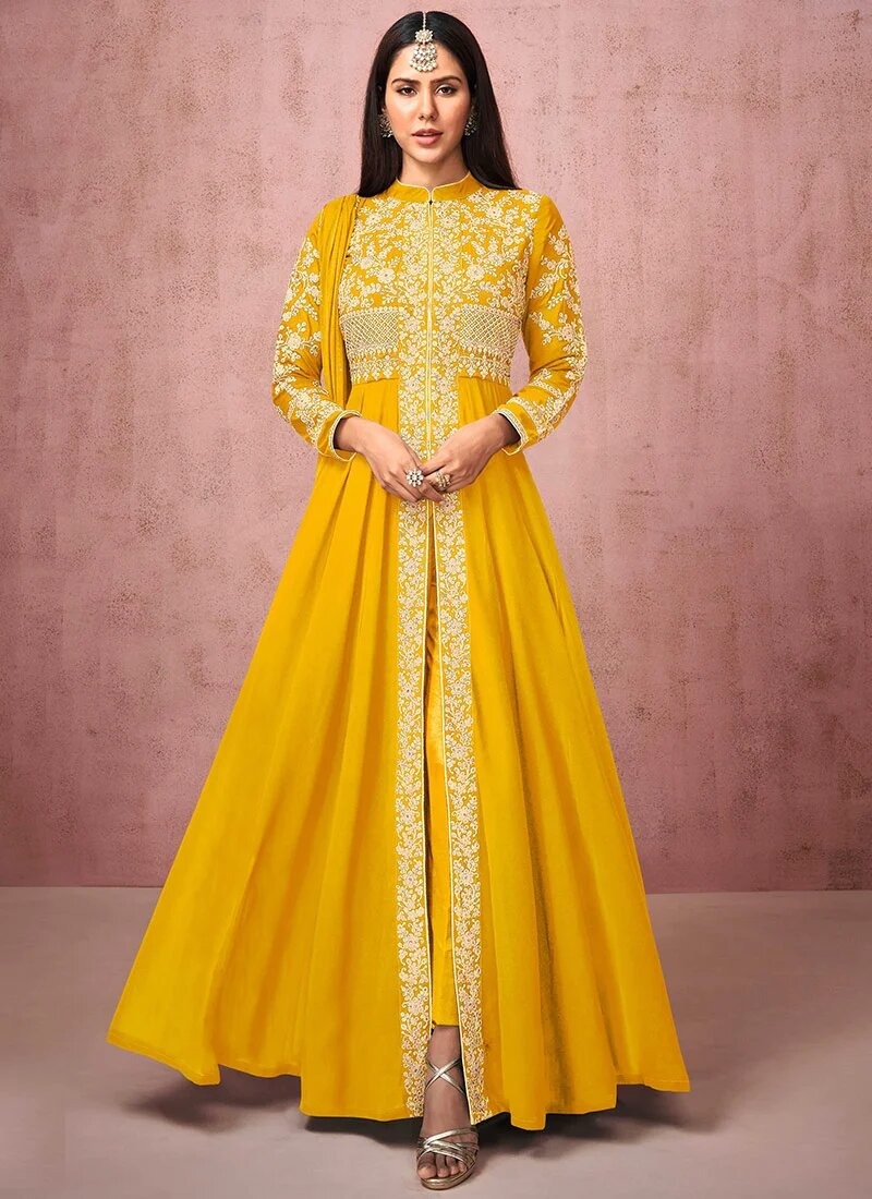 Ready-made embroidered georgette party dress
