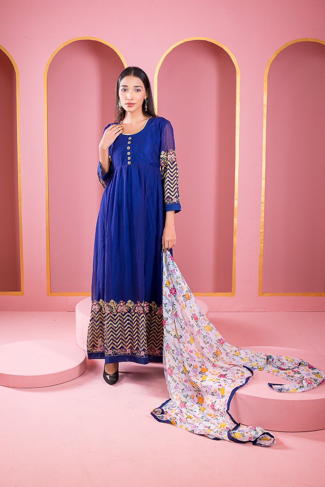 Ready-made Georgette Embroidered Party-wear Lehenga
