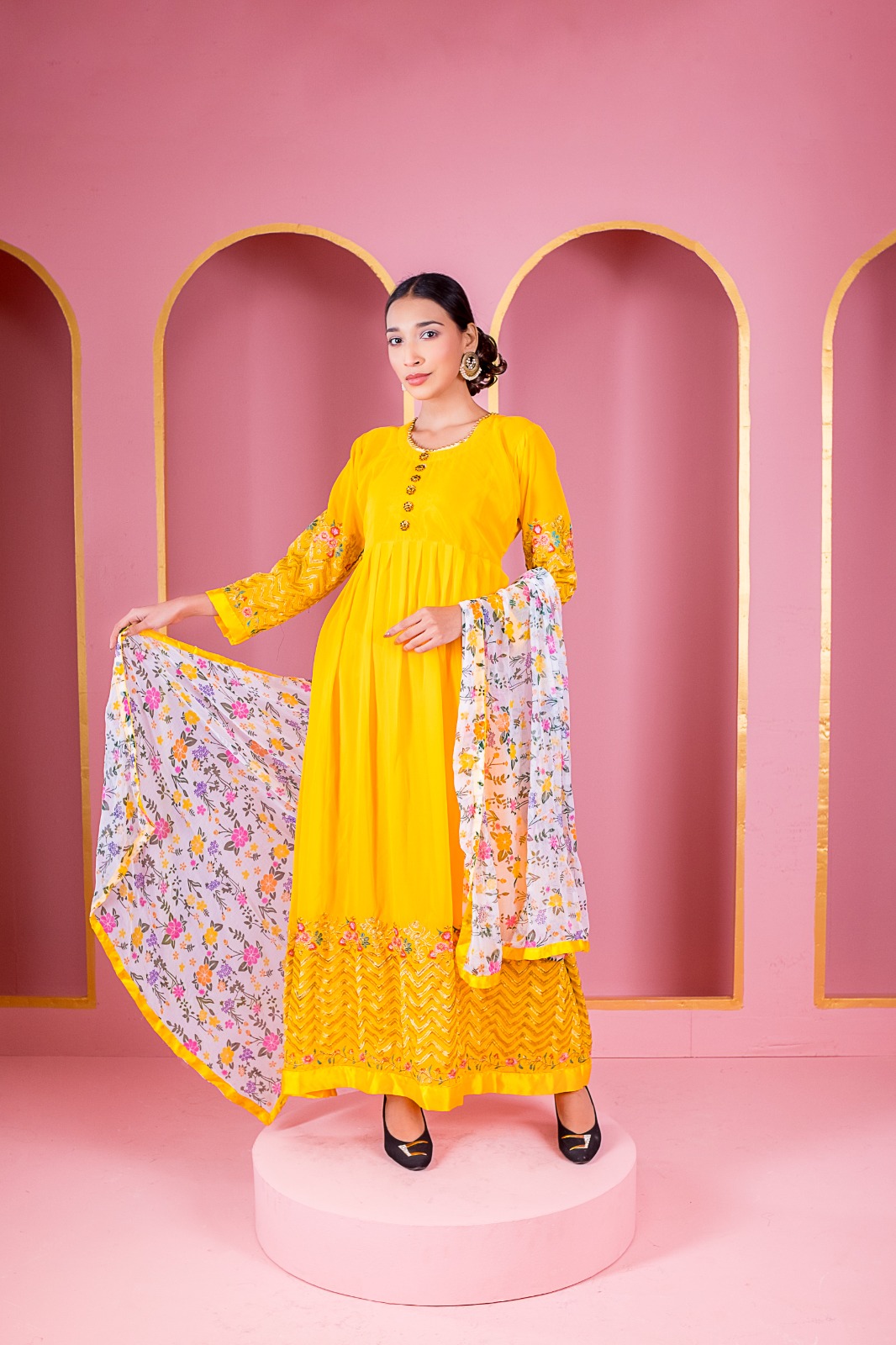 Ready-made Georgette Embroidered Party-wear Lehenga