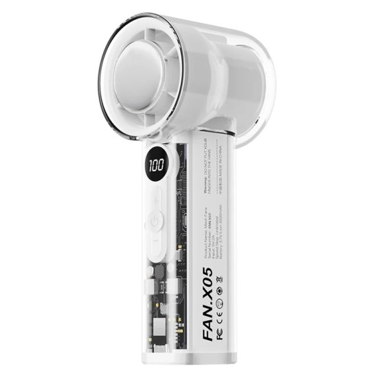 X05 Handheld High-Speed Turbo Cooling Fan – 3000mAh Battery, Ice Cooling Technology, 1-100 Stepless Speed Control, Digital LED Display &amp; Transparent Design thumbnail